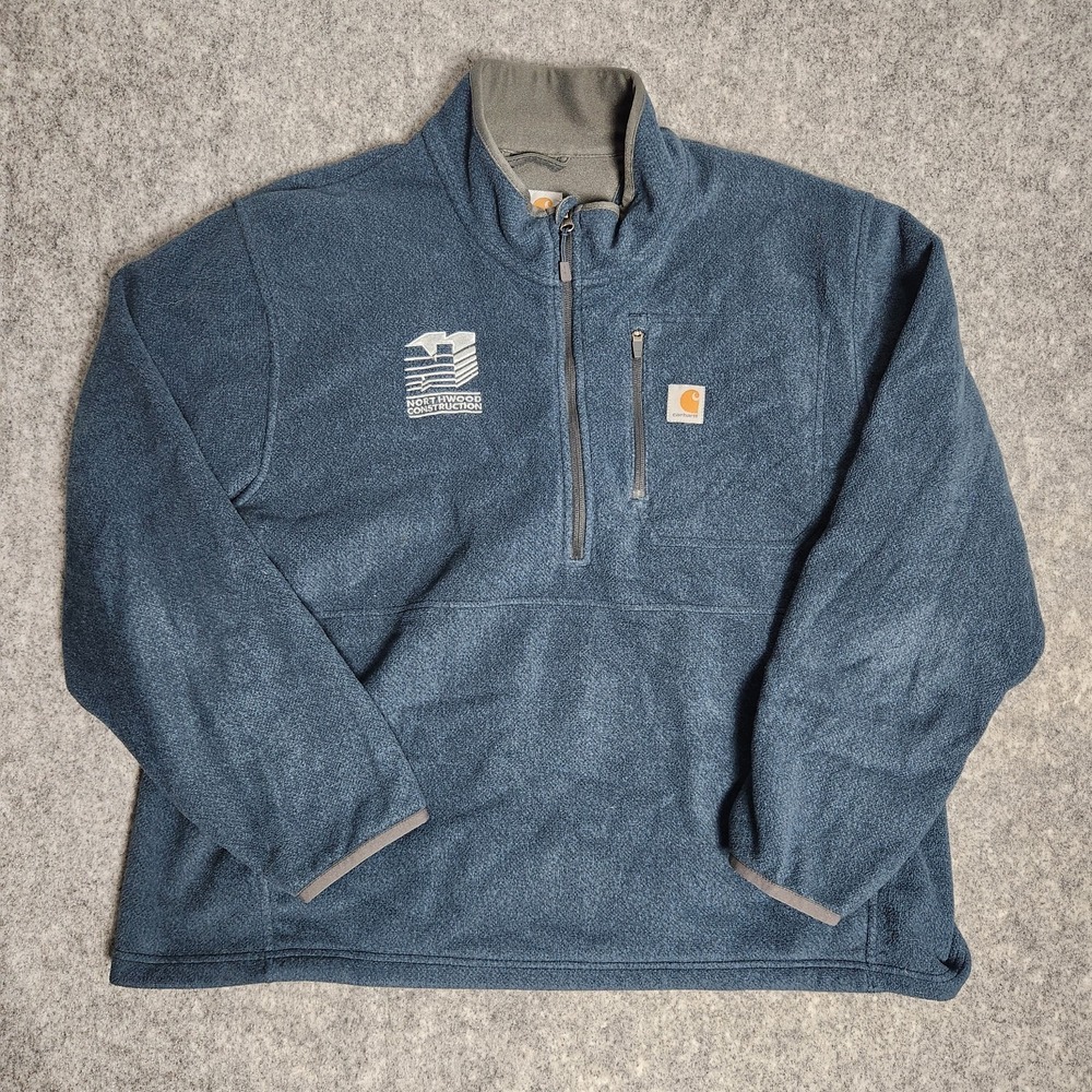 Carhartt Fleece Sweater Men 2XL XXL Blue Dalton Half Zip Long Sleeve Workwear - Picture 1 of 6